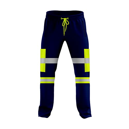 NOROZE Pantalones de Trabajo de Alta Visibilidad para Hombre, con Cinta Fluorescente Reflectante de Alta Visibilidad (L, Estilo 2: Verde Neón/Azul Marino)