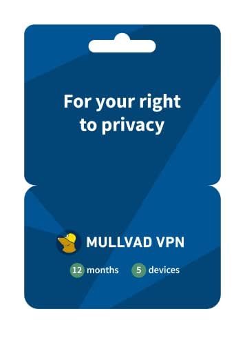 Mullvad VPN | 12 Meses de VPN para 5 Dispositivos | Protege tu Privacidad con un Servicio VPN de Seguridad | VPN Sencillo de Instalar y Usar