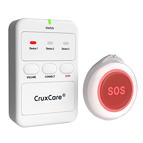 CruxCare C2 Avisador Personas Mayores - 1 Botón de Llamada y 1 Localizador - Alarma para Ancianos y Discapacitados - Sistema de Emergencia Ancianos - Portátil - Ampliable