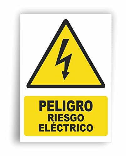 Seribas Señal Riesgo Electrico - Señal Pegatina Peligro - Medidas 21 x 30 cm - Vinilo Adhesivo - Carteles Homologados Con Tinta Y Materiales Resistentes.