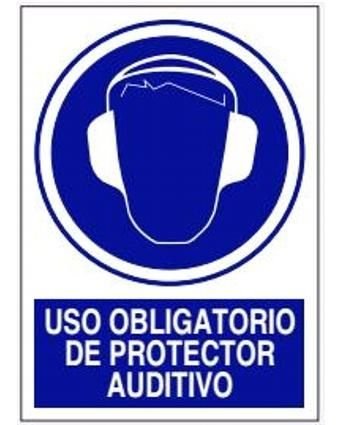 Cartel PVC Uso obligatorio de protector auditivo 40 x 30 cm