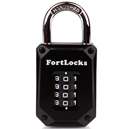 FortLocks – Candado Negro de Casillero, 4 Dígitos, Acero Inoxidable Endurecido, Resistente al Agua y a la Intemperie, Números Fáciles de Leer, Combinación Reajustable y a Anti-Cortes - 1 Paquete