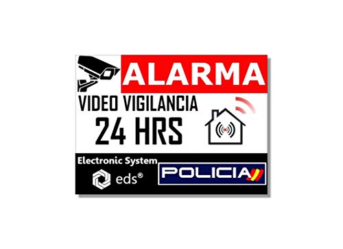 Egero - Pegatinas disuasorias Video Vigilancia Alarma Policia x8 Antirrobo para Casa, Edificio, Comercio, Garaje. Pegatinas de videovigilancia de Calidad Profesional.