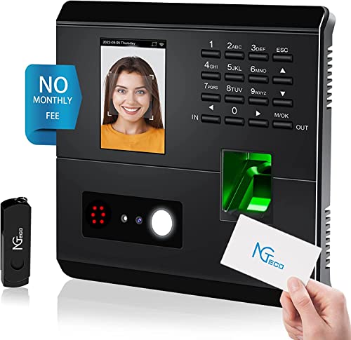 NGTeco MB1 Terminal para Fichar,Pequeñas Empresas Que Ofrecen a Sus Empleados Una Tarjeta Integrada de Cara, Escaneo de Dedos, RFID y Pin