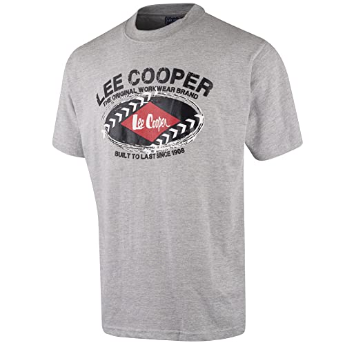 Logotipo de Lee Cooper LCTS014 Seguridad en el Trabajo para hombre del algodón de la impresión del cuello de equipo de la camiseta ropa de trabajo ropa de trabajo superior, Grey Marl, Grande