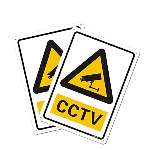 2 piezas CCTV en seÃ±ales de funcionamiento, CCTV Letreros de advertencia CCTV Letreros de metal de aluminio CÃ¡mara de advertencia de 24 horas Letreros de seguridad Amarillo 180 x 250 mm