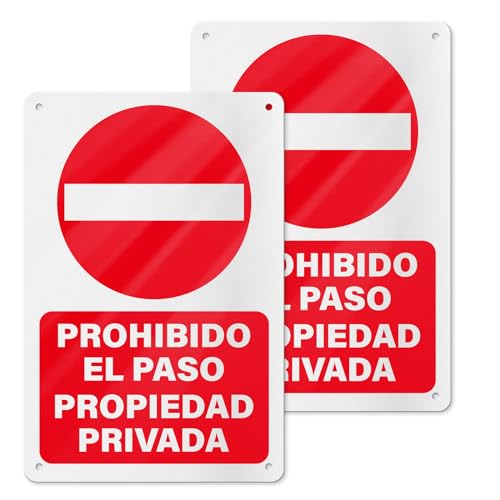 Cartel Prohibido el Paso Propiedad Privada 20x30cm - Señal No Entrar en Propiedad Privada Material de Aluminio - 2ud