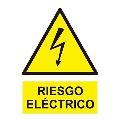Señal Riesgo Eléctrico | Cartel informativo Zona Riesgo de accidente por electricidad | PVC | Certificado ISO 7010:2012 | 0,7 mm Grosor | 30 cm Alto x 20 cm Ancho | Color Amarillo