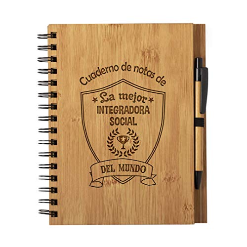 Planetacase Cuaderno De Notas La Mejor Integradora Social Del Mundo - Libreta De Madera Natural Con Boligrafo Regalo Tamaño A5