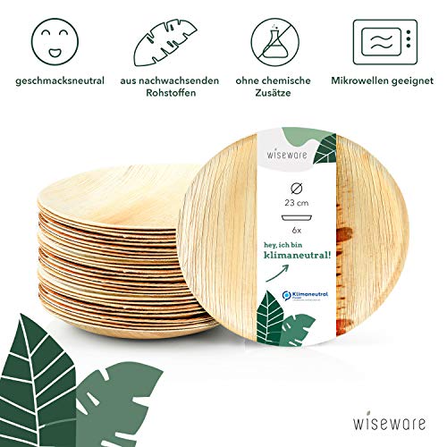Wiseware Platos desechables, 25 unidades, 23 cm de diámetro, platos de hoja de palma biodegradables, platos compostables, platos desechables ecológicos