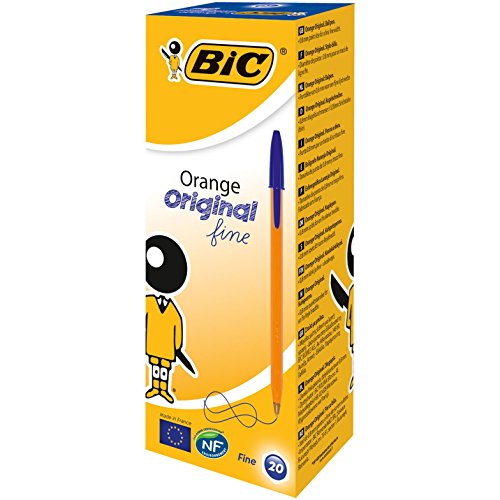 BIC Orange Bolígrafos, Azul, Óptimo para material escolar y de oficina,Original Fine, Punta Fina (0,8mm), Trazo Fino y Preciso, Caja de 20 Bolis