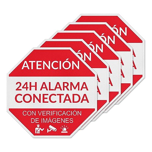 Pegatinas Alarma Conectada - Cartel Videovigilancia - Placa Zona Videovigilada Adhesiva Material de Vinilo 15X15CM-5ud