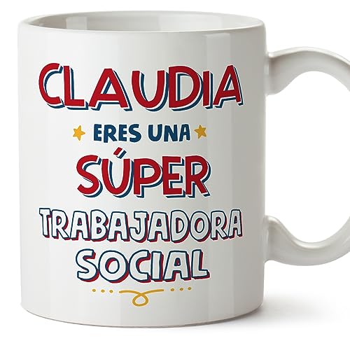 MUGFFINS Tazas Personalizadas para TRABAJADORA SOCIAL mujer - En Español - Eres Súper - 11 oz / 330 ml - Regalo Personalizable original y divertido