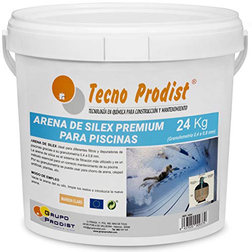 Arena DE Silex Premium para Piscinas de Tecno Prodist - En Cubo de 24 Kg (Granulometría 0,4 a 0,8 mm) Ideal para el Filtro de su Piscina.